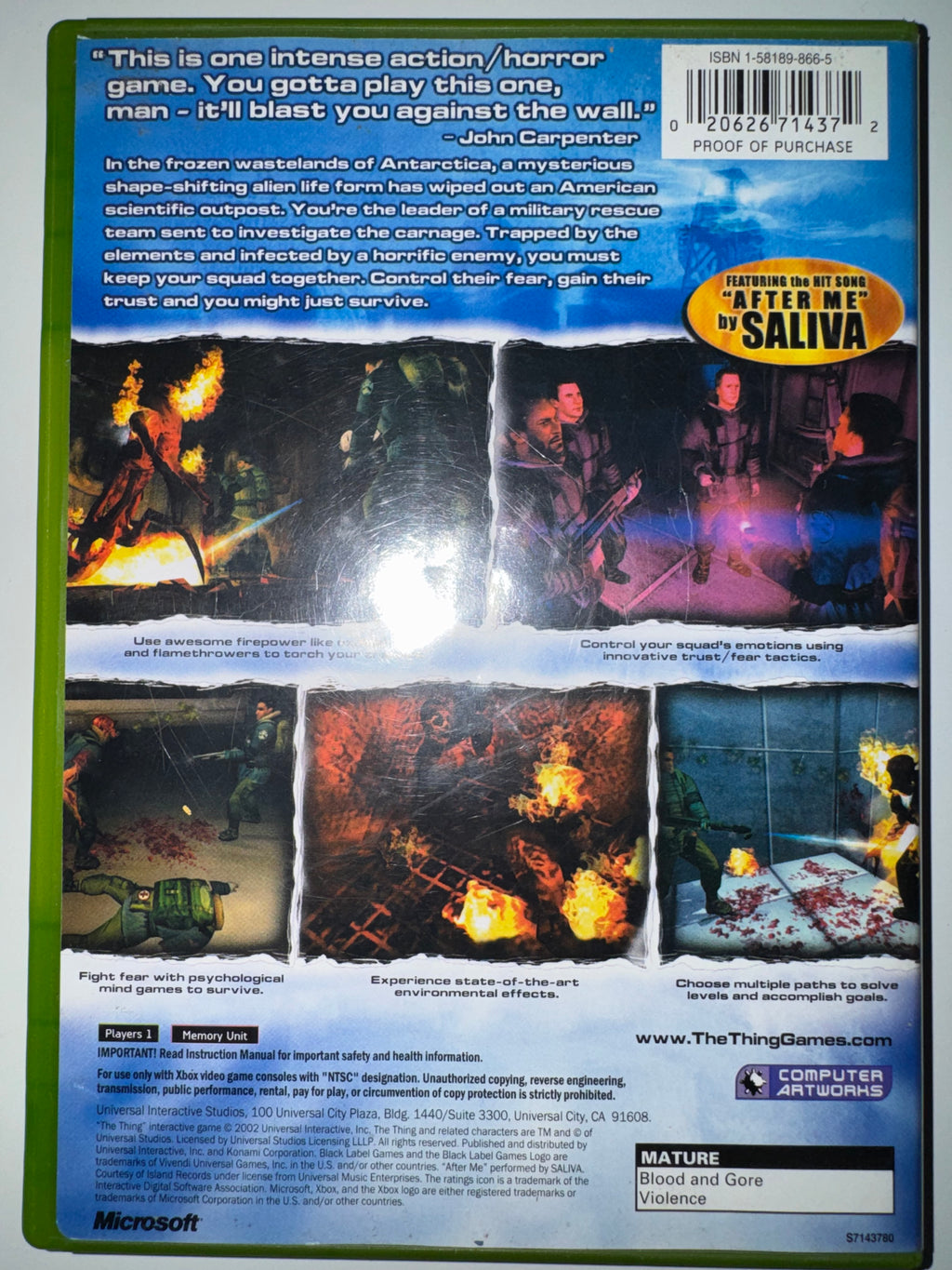 The Thing (Microsoft Xbox) OG XBOX W FRENCH MANUAL ONLY