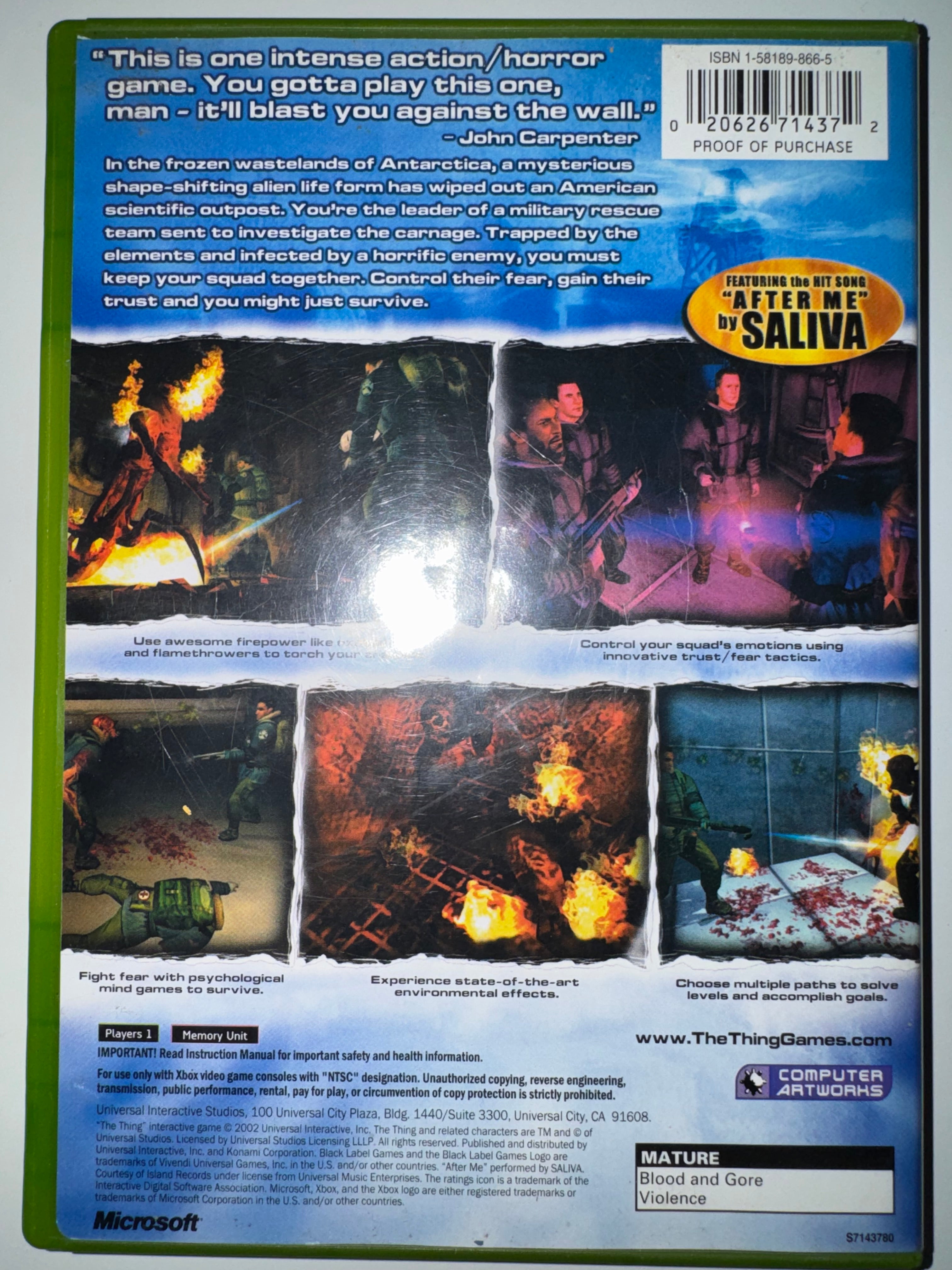 The Thing (Microsoft Xbox) OG XBOX W FRENCH MANUAL ONLY