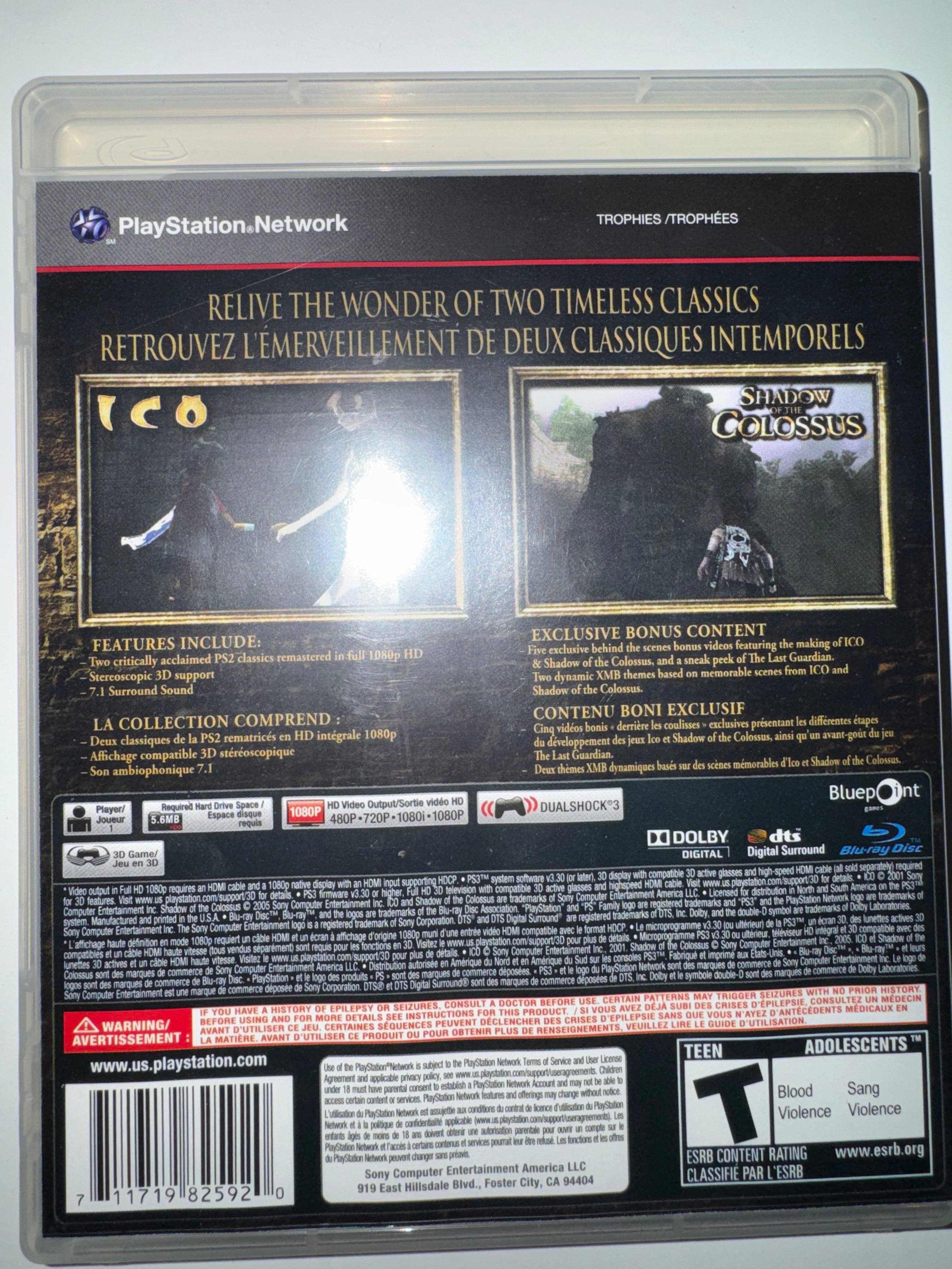 Collection Ico &amp; Shadow of the Colossus (Sony PlayStation 3, 2011) CIB PS3