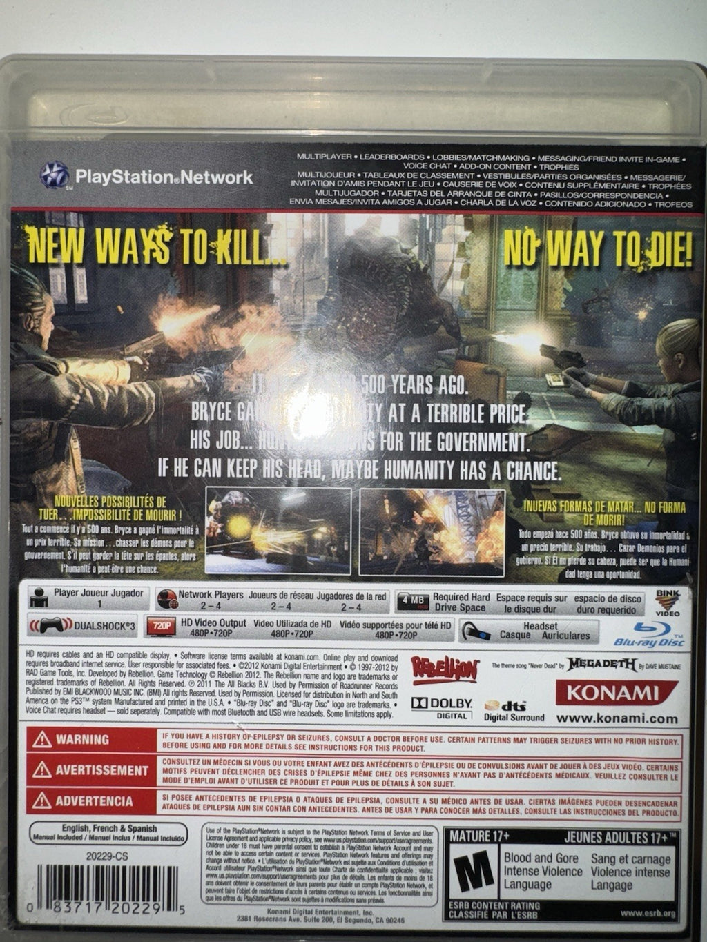 NeverDead (Sony PlayStation 3, 2012) CIB COMPLETE + MANUAL PS3
