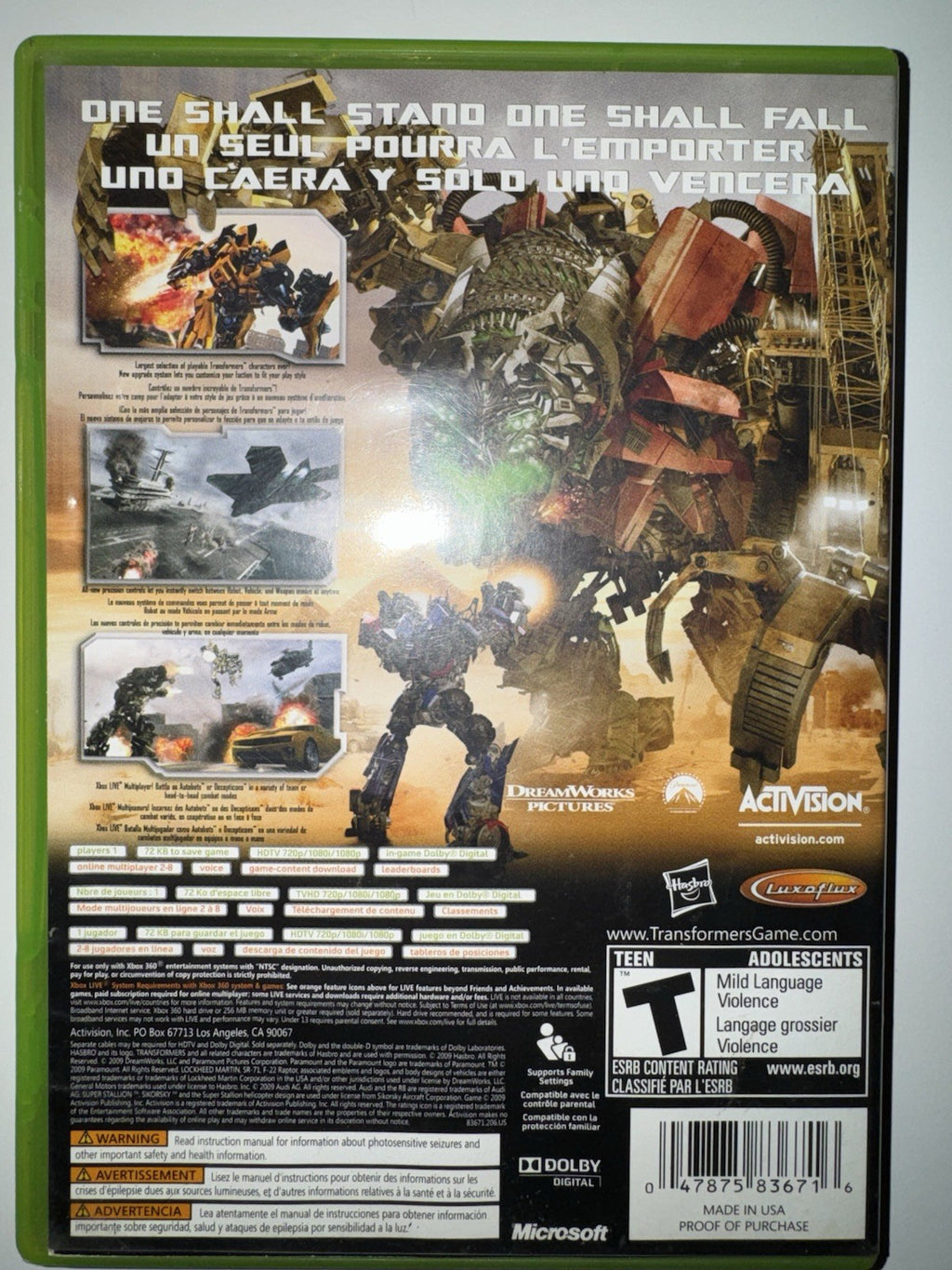 Transformers: Revenge of the Fallen (Microsoft Xbox 360 2009) CIB COMPLETE XB360