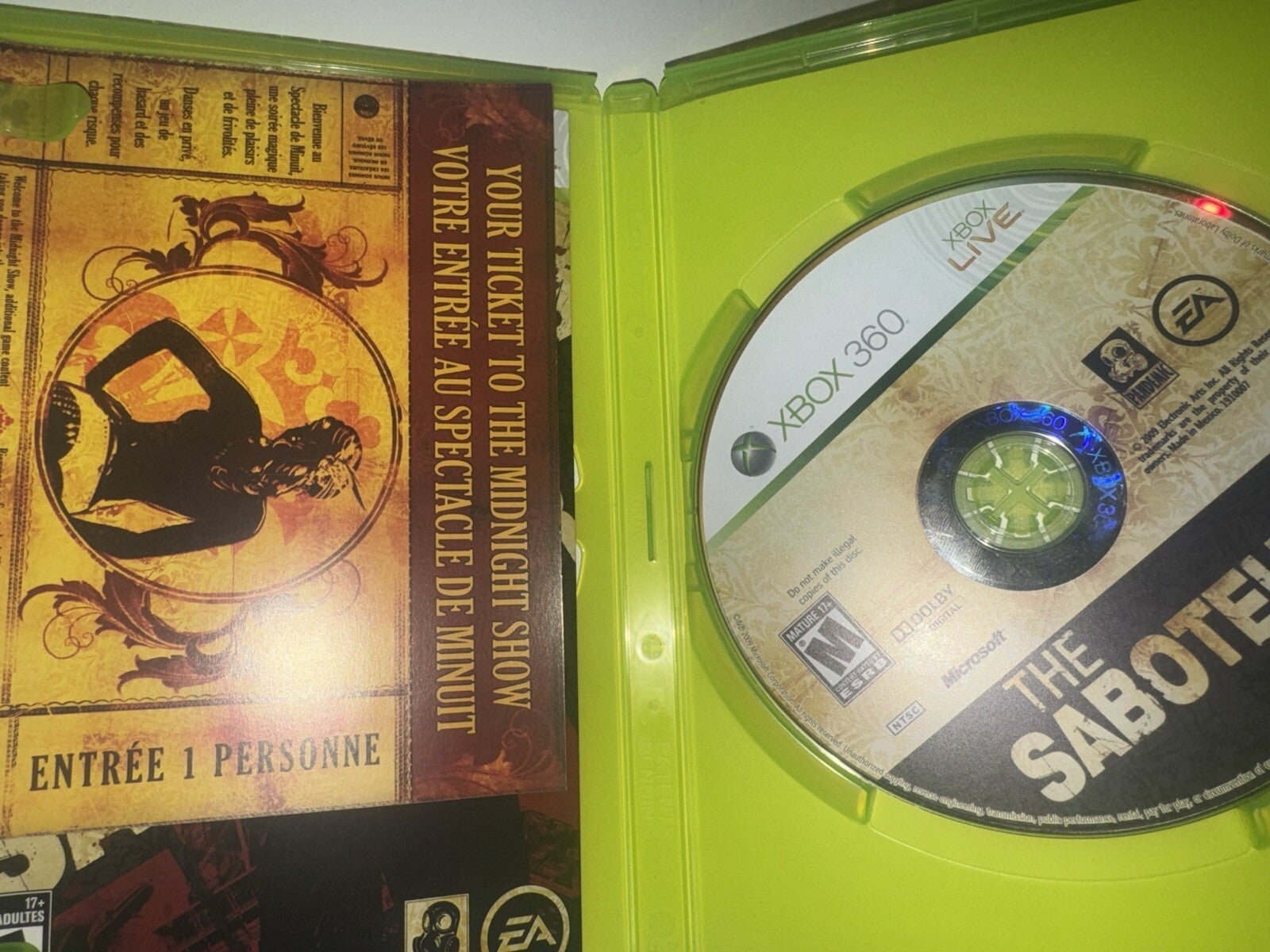 Saboteur (Microsoft Xbox 360, 2009) CIB COMPLETE + MANUAL XBOX