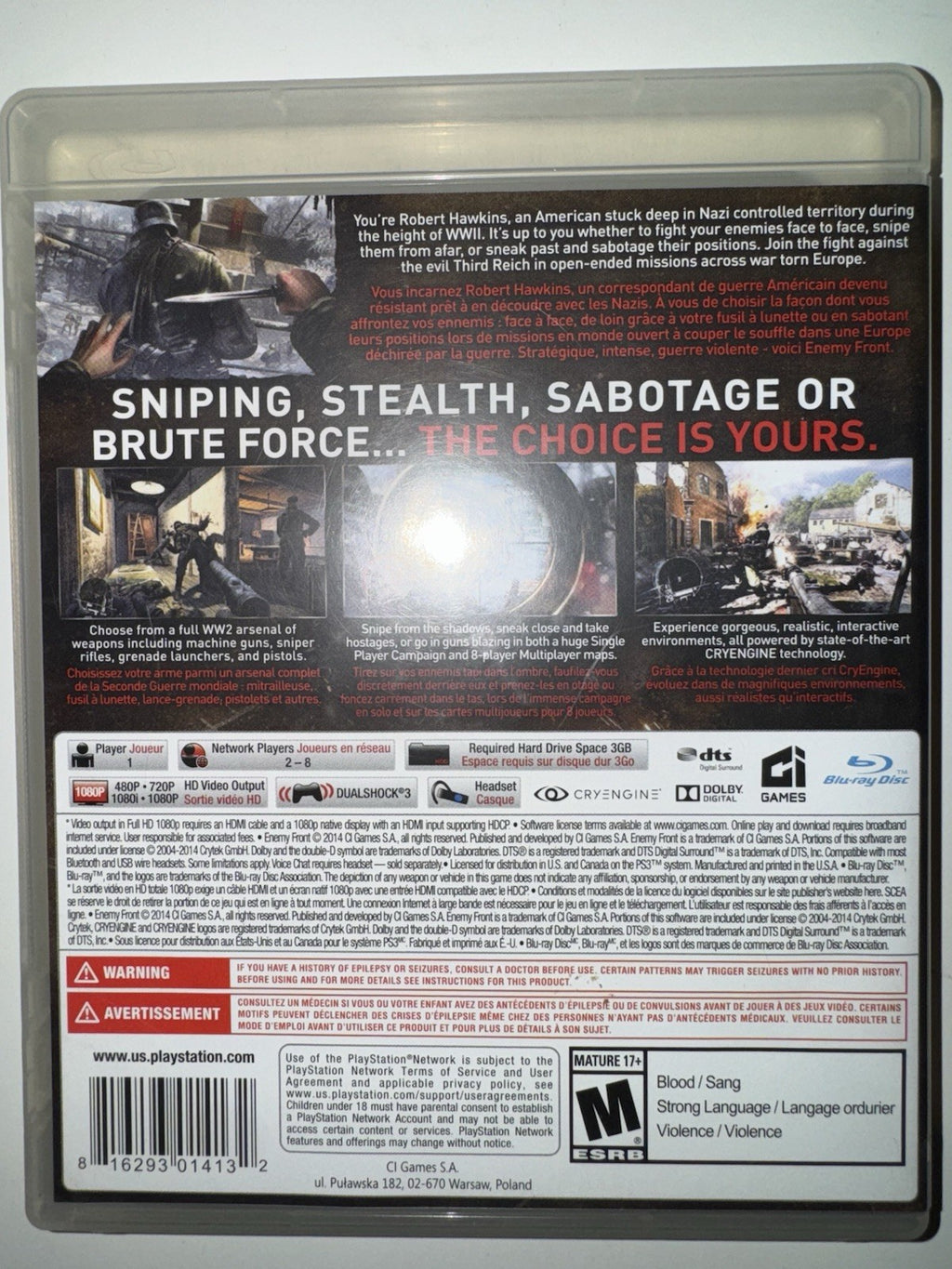 Enemy Front (Sony PlayStation 3, 2014) CIB COMPLETE + MANUAL PS3