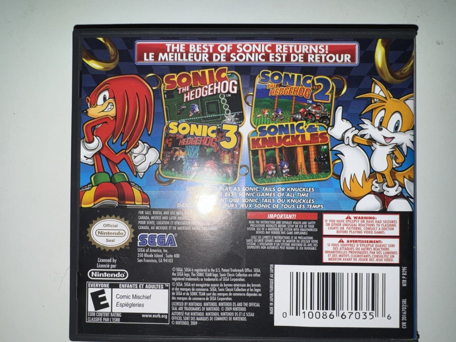 Sonic Classic Collection (Nintendo DS) CIB COMPLETE + MANUAL DS SEGA