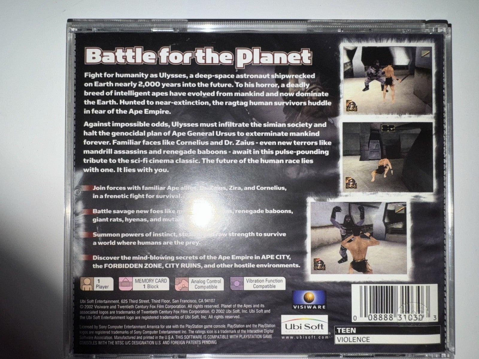 Planet of the Apes (Sony PlayStation 1, 2002)  CIB COMPLETE PS1