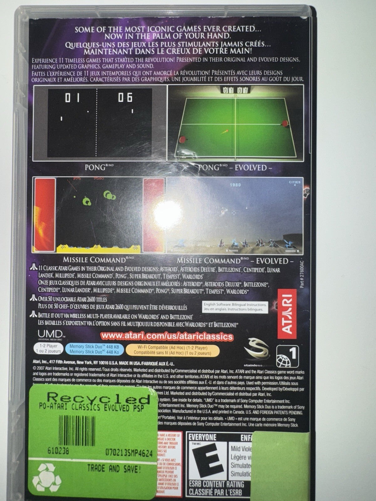 Atari Classics: Evolved (Sony PSP, 2007) CIB COMPLETE + MANUAL PSP