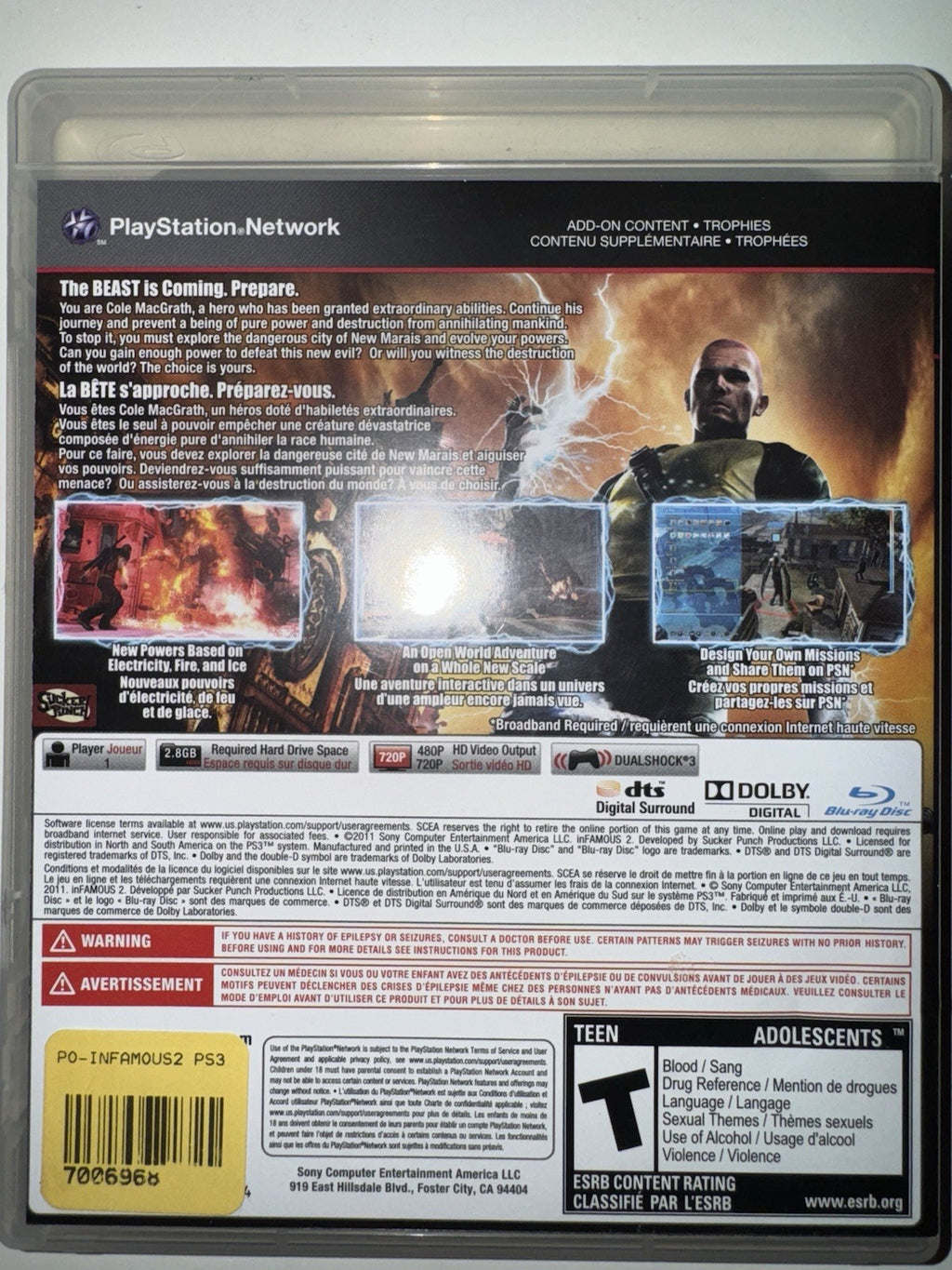 inFamous 2 (Sony PlayStation 3, 2011) CIB COMPLETE + MANUAL PS3