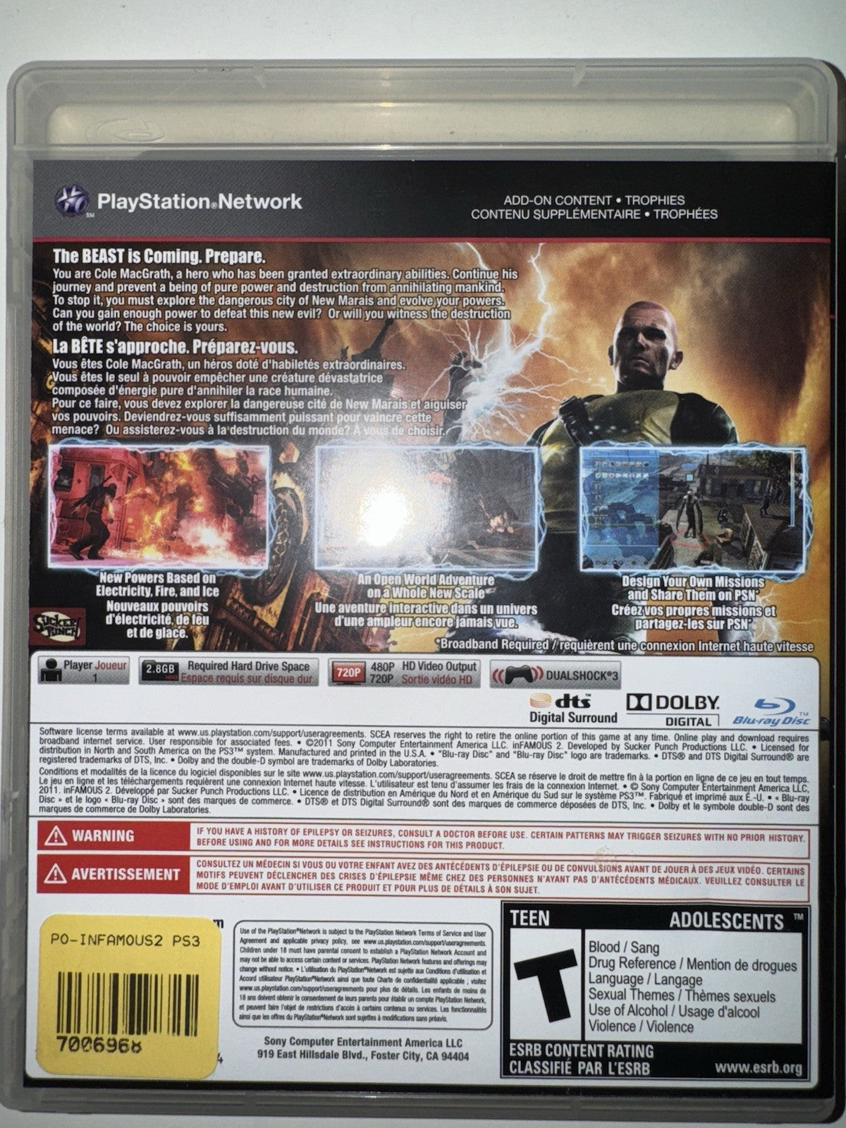 inFamous 2 (Sony PlayStation 3, 2011) CIB COMPLETE + MANUAL PS3
