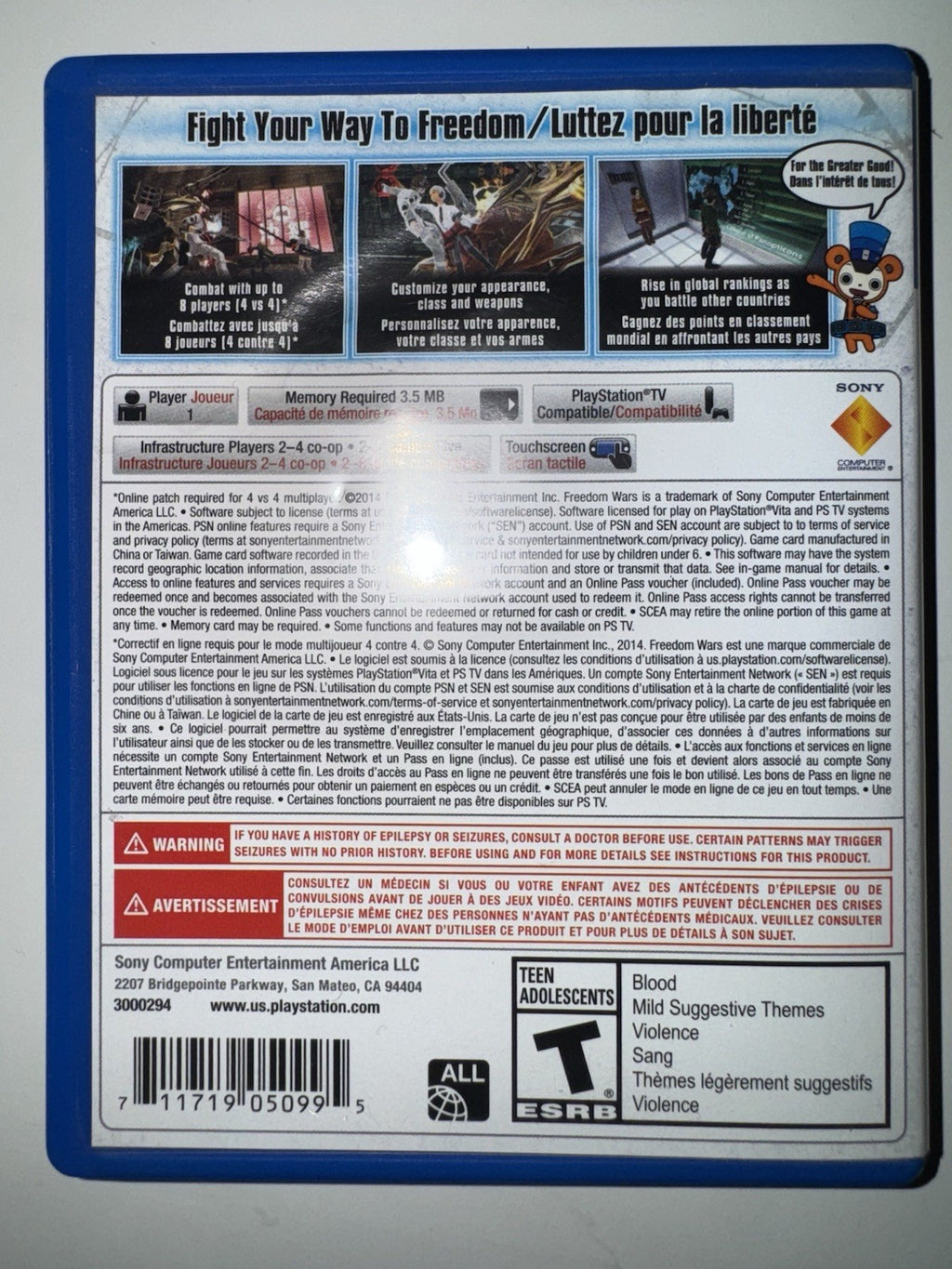 Freedom Wars (Sony PlayStation Vita PS Vita, 2014) PLAYSTATION VITA