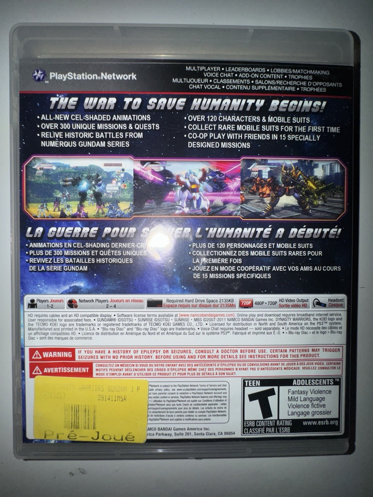 Dynasty Warriors: Gundam 3 (Sony PlayStation 3, 2011) PS3 CIB COMPLETE