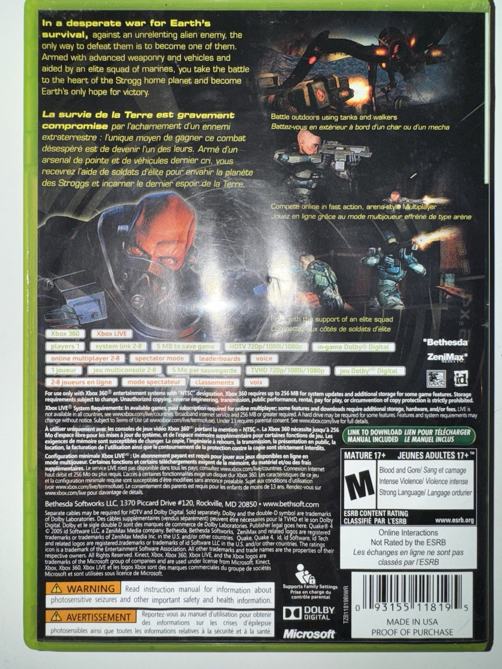 Quake 4 (Microsoft Xbox 360, 2005) CIB COMPLETE + MANUAL XB360