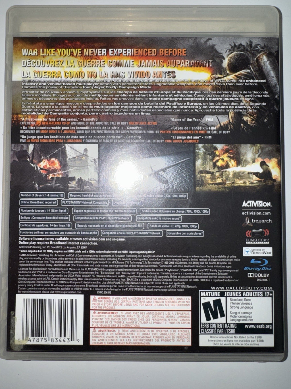 Call of Duty: World At War (Sony PlayStation 3, 2008) CIB COMPLETE PS3
