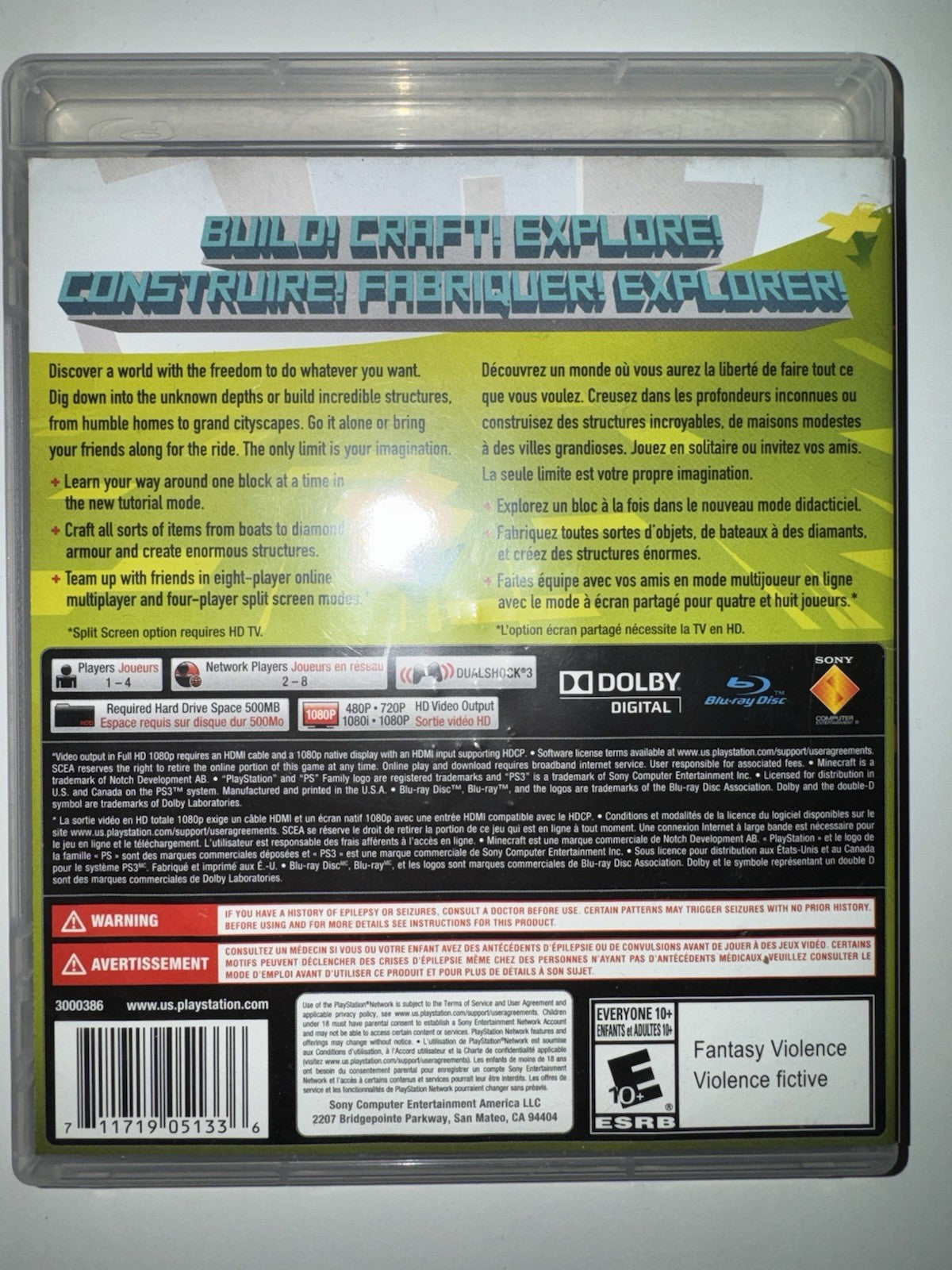 Minecraft -- PlayStation 3 Edition (Sony PlayStation 3, 2014) PS3