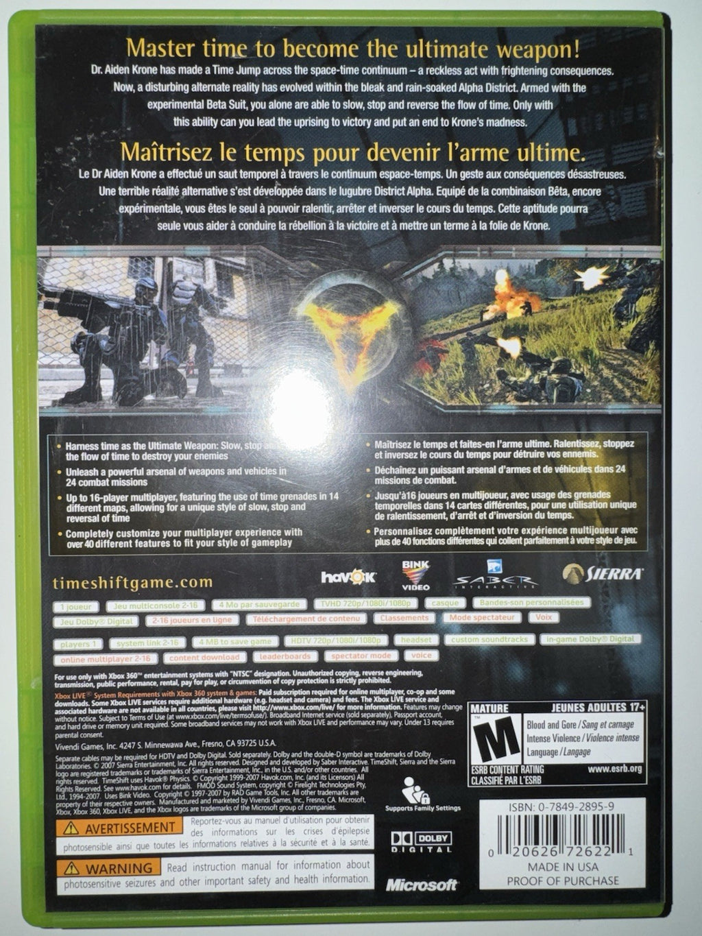 Timeshift - Microsoft Xbox 360 CIB COMPLETE XB360