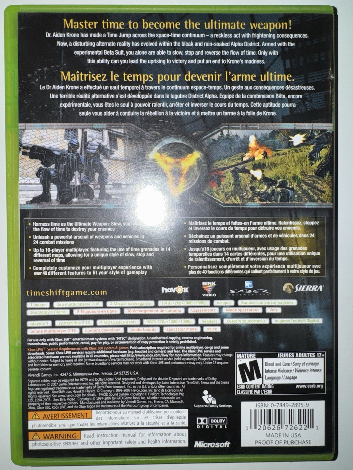 Timeshift - Microsoft Xbox 360 CIB COMPLETE XB360