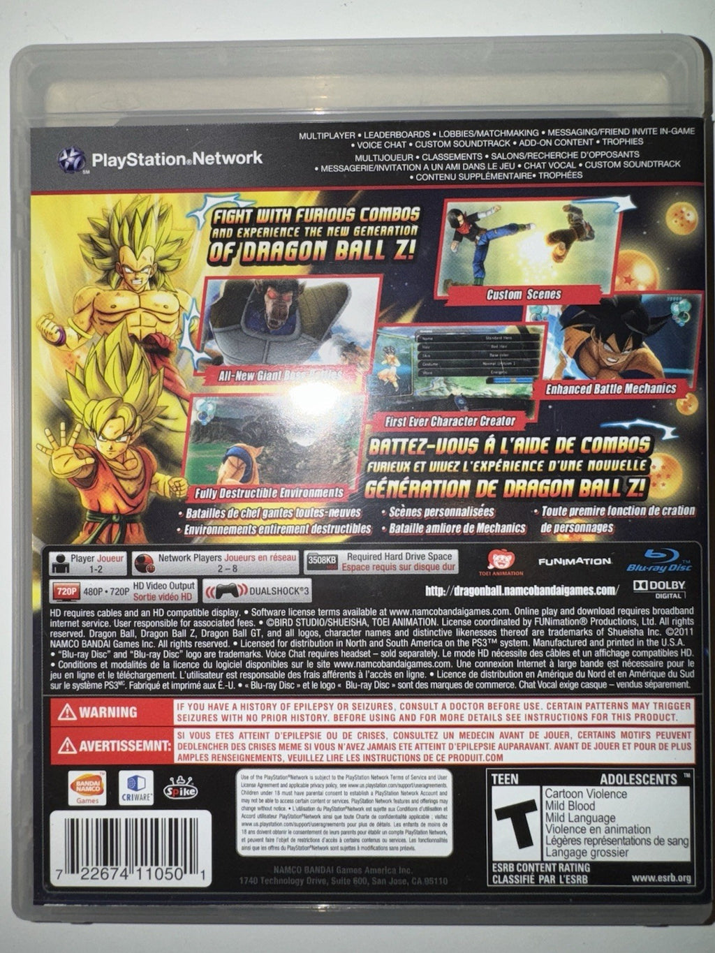 Dragon Ball Z: Ultimate Tenkaichi (Sony PlayStation 3, 2011) CIB COMPLETE PS3