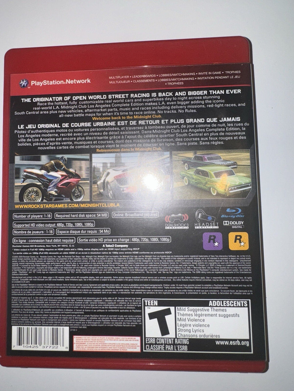 Midnight Club Los Angeles Complete Edition (Sony PlayStation 3, 2009) CIB PS3