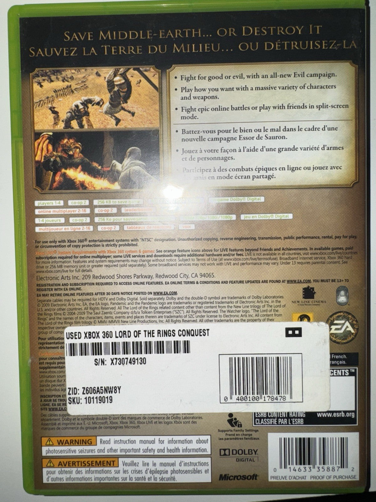 The Lord of the Rings: Conquest (Microsoft Xbox 360, 2009) CIB COMPLETE XB360