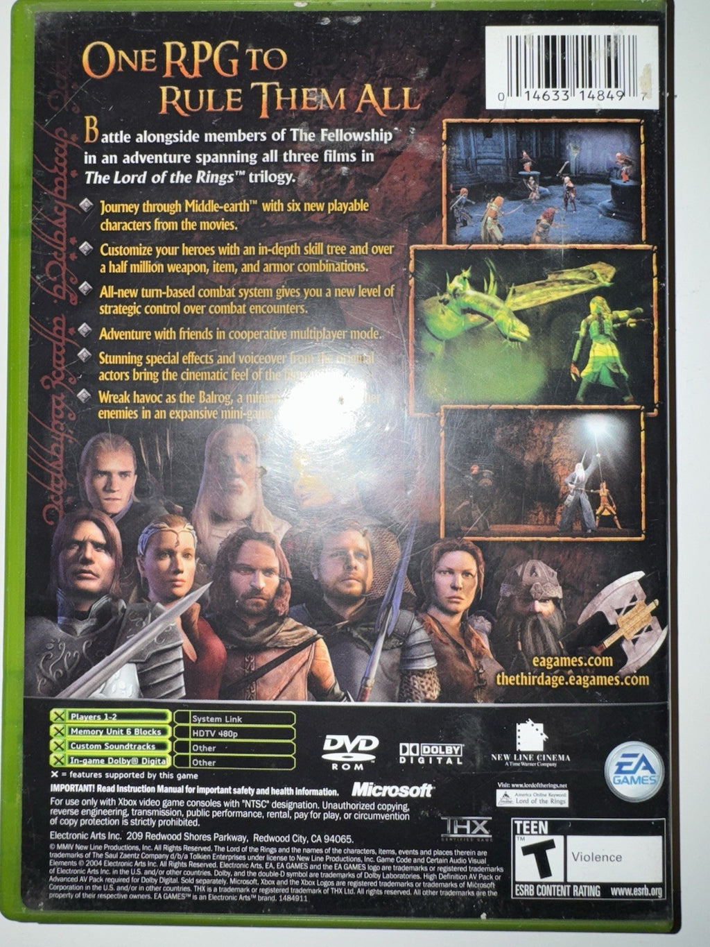 Lord Of The Rings: The Third Age (Microsoft Xbox, 2004) CIB Complete with Manual