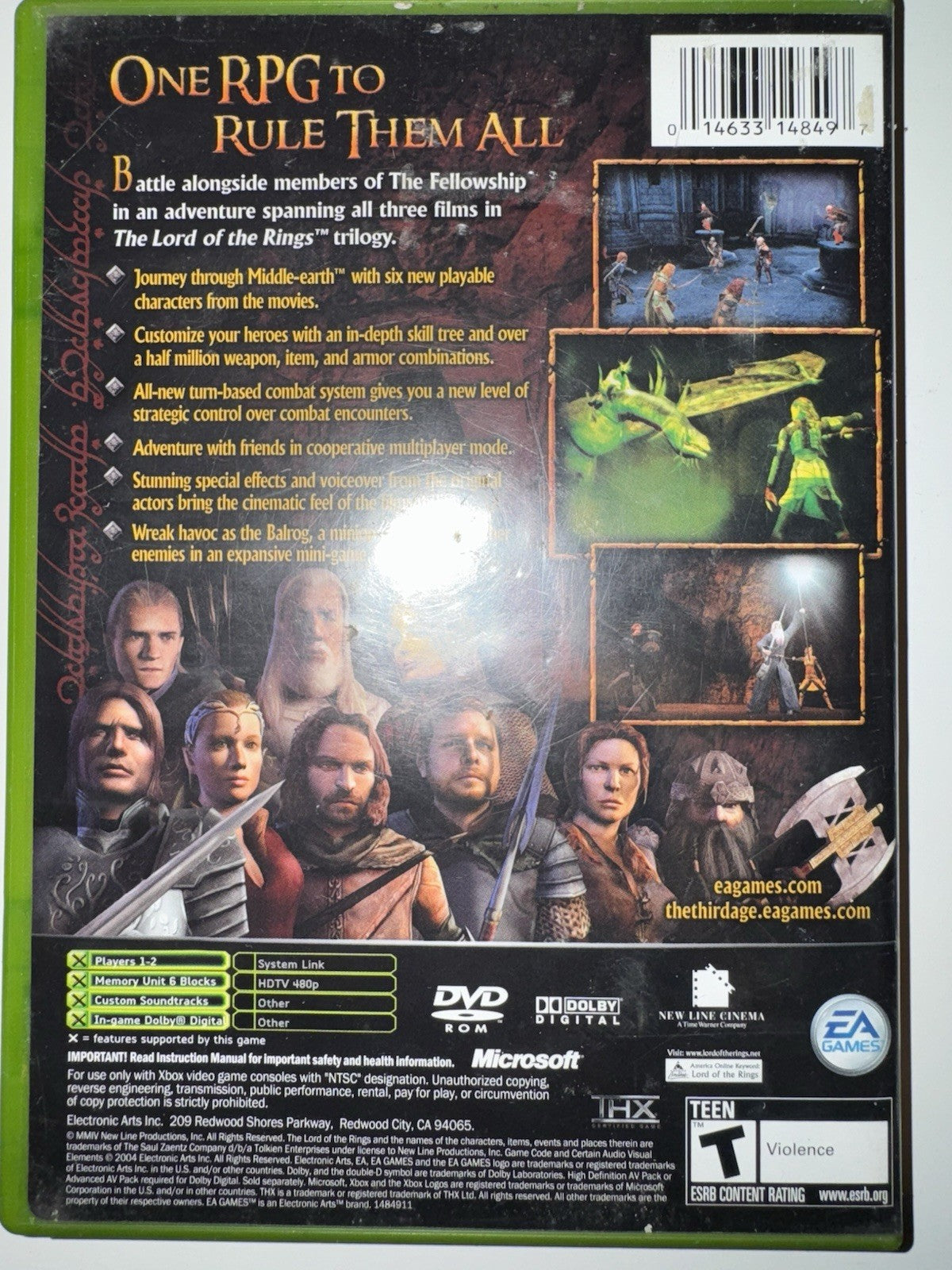 Lord Of The Rings: The Third Age (Microsoft Xbox, 2004) CIB Complete with Manual