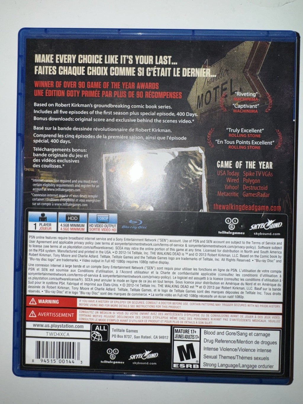 The Walking Dead First Season Plus 400 Days (Sony PlayStation 4, 2012) PS4