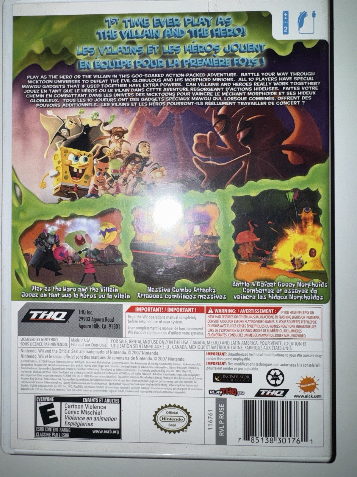 SpongeBob SquarePants Featuring Nicktoons: Globs of Doom (Nintendo Wii 2008) CIB