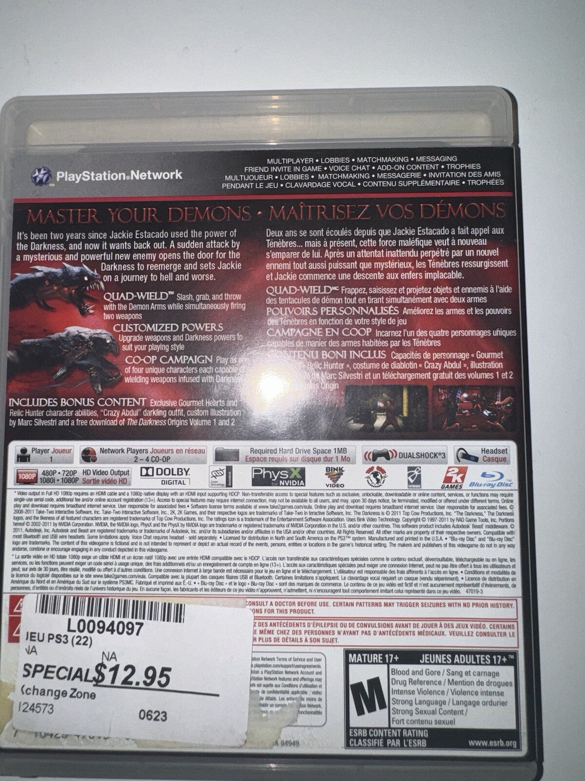 The Darkness II (Sony PlayStation 3, 2012) CIB COMPLETE PS3