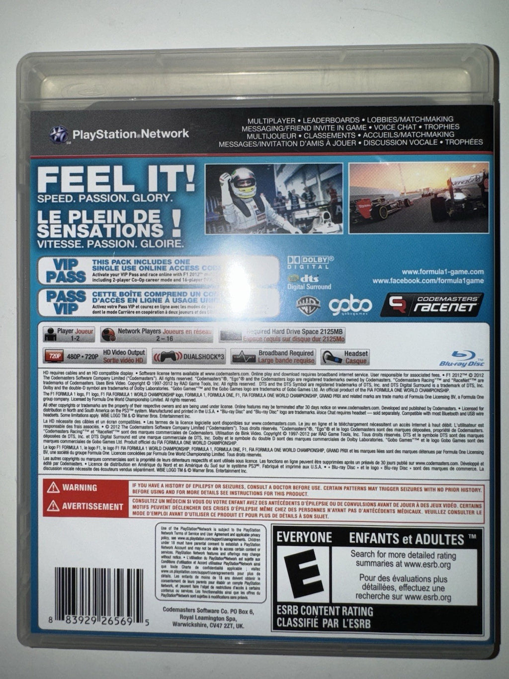 F1 2012 (Sony PlayStation 3, 2012) CIB COMPLETE PS3