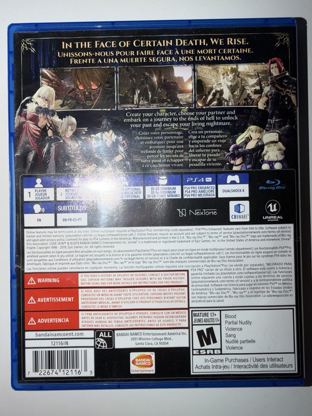 Code Vein (Sony PlayStation 4, 2018) PS4