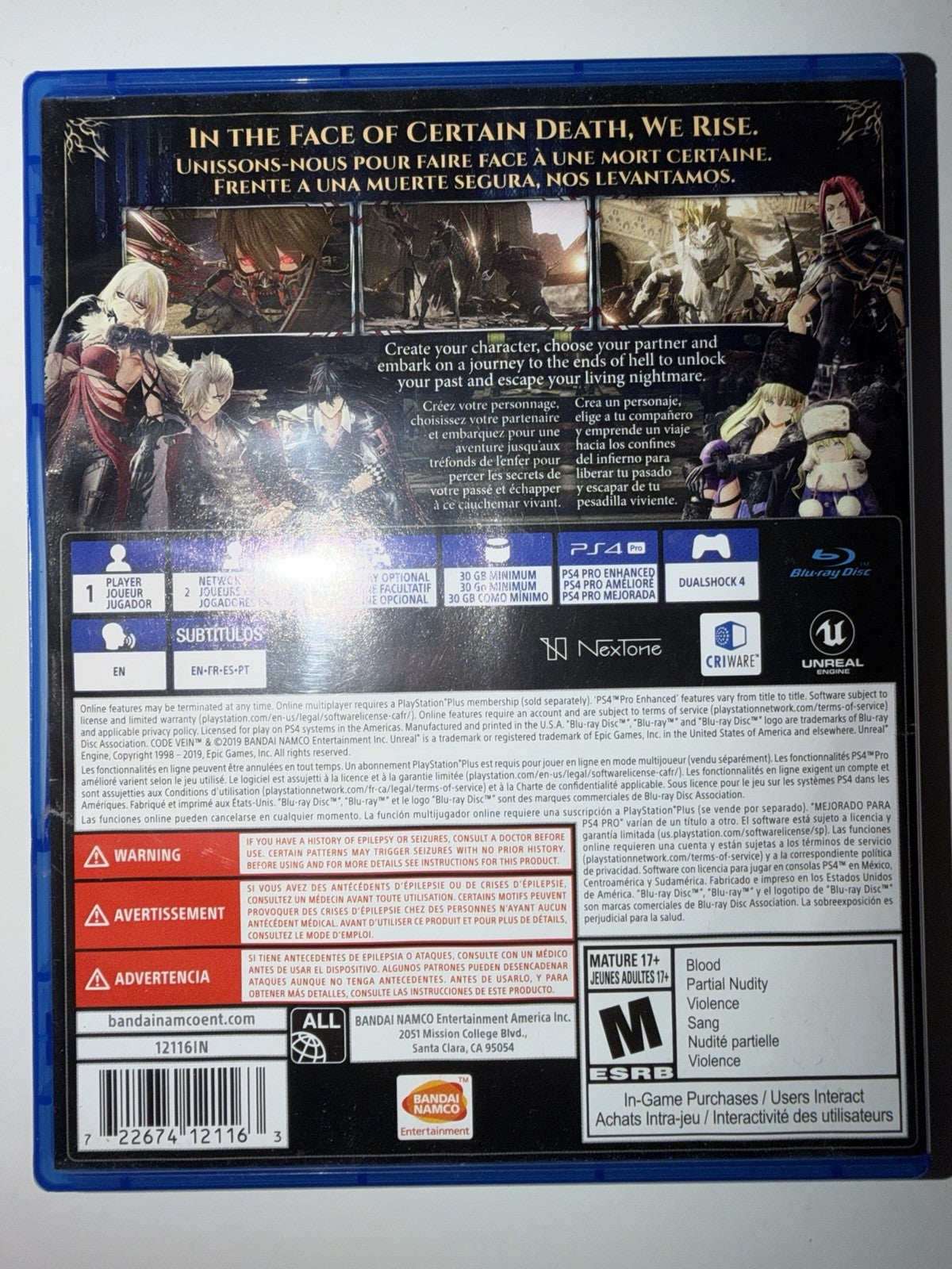 Code Vein (Sony PlayStation 4, 2018) PS4