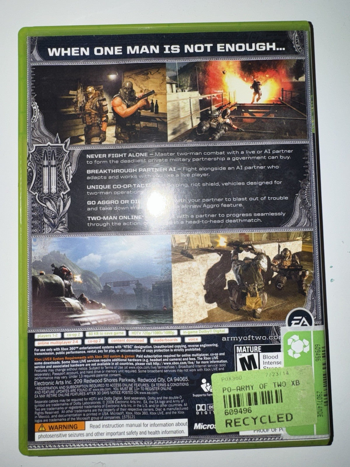Army of Two (Microsoft Xbox 360, 2008) CIB Complete + MANUAL XB360