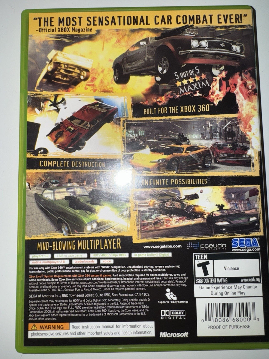 Full Auto (Microsoft Xbox 360, 2006) CIB COMPLETE + MANUAL XB360