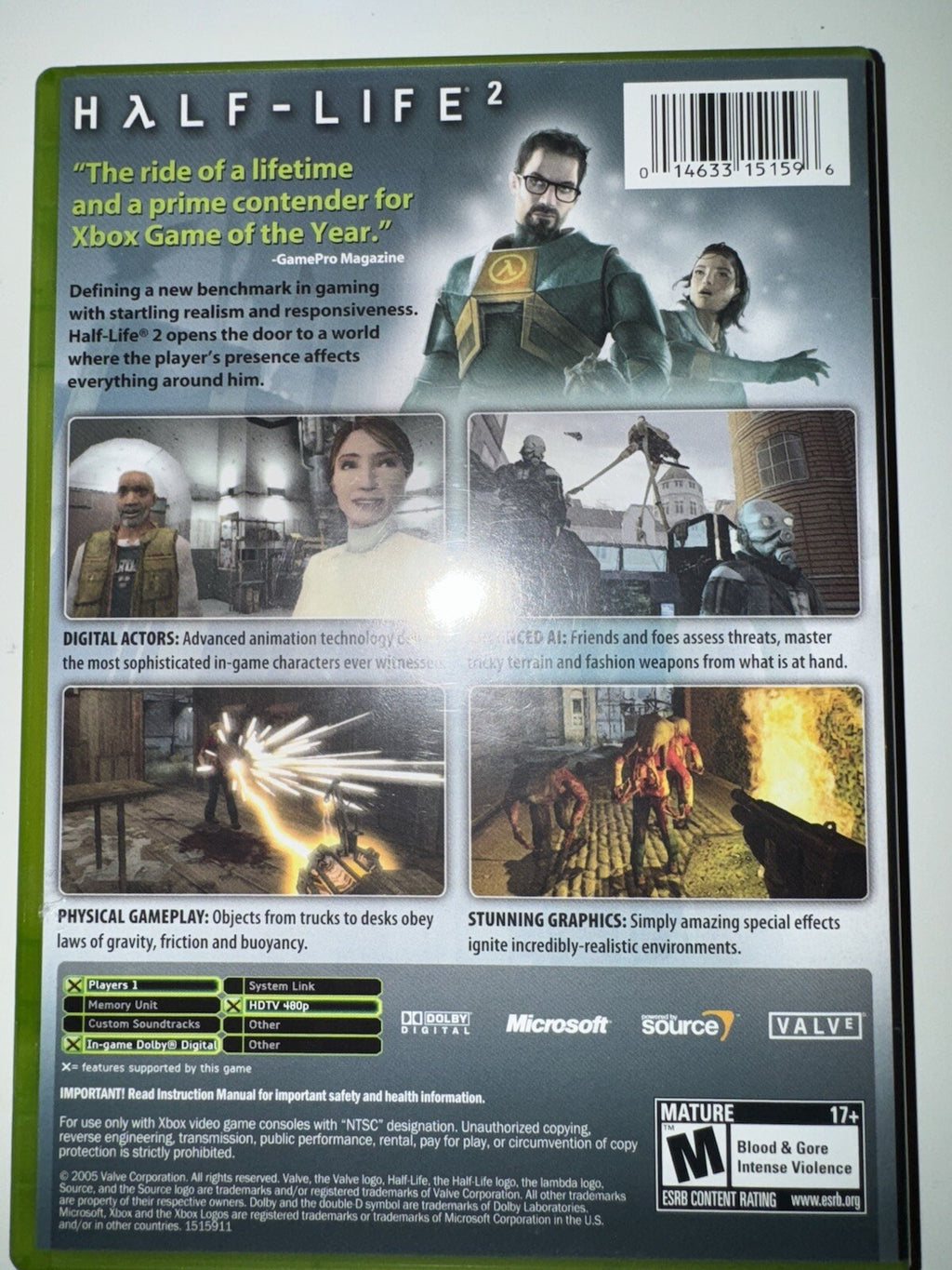 Half-Life 2 (Microsoft Xbox, 2005) CIB COMPLETE + MANUAL OG XBOX XB