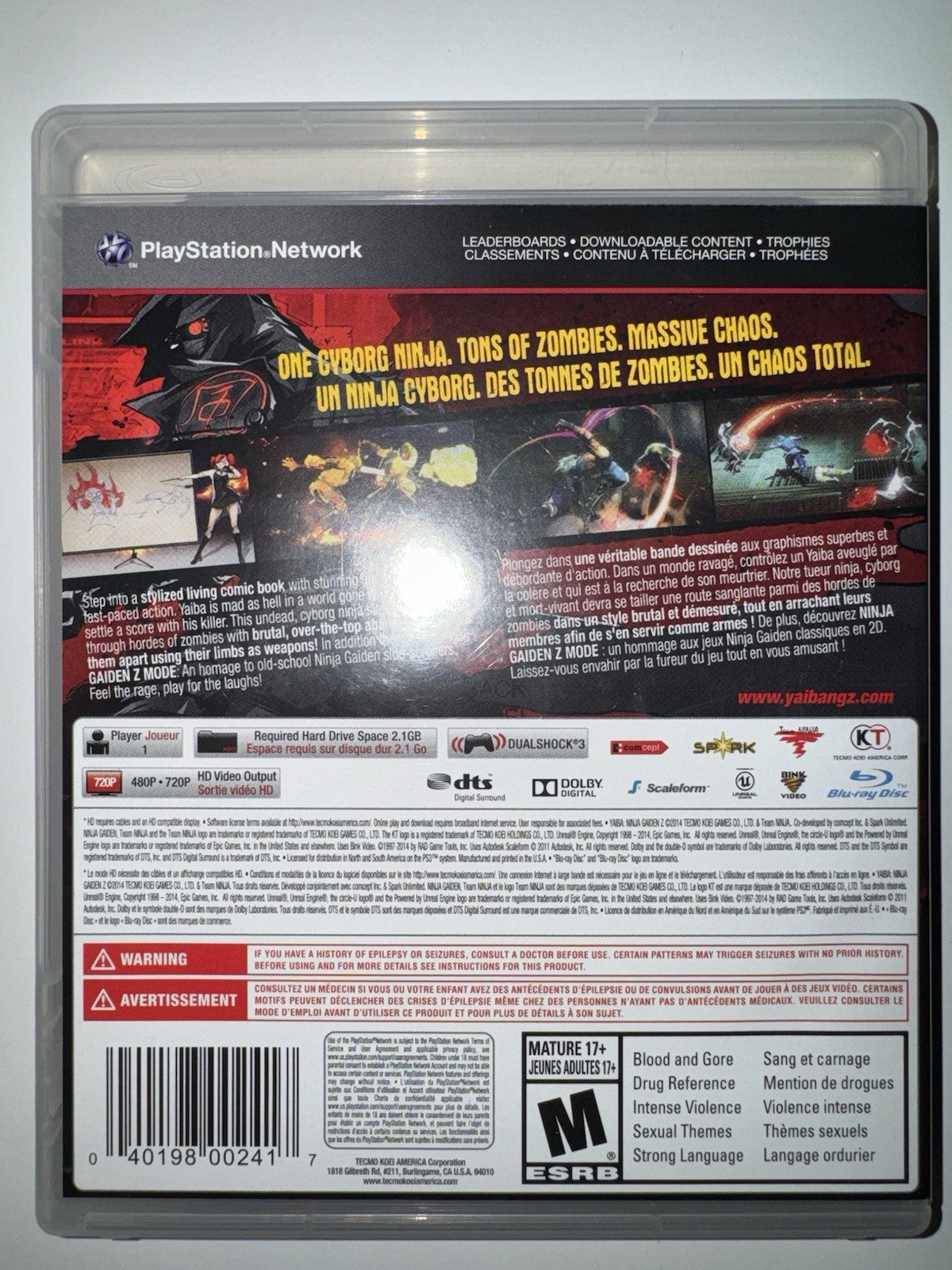 Yaiba: Ninja Gaiden Z (Sony PlayStation 3, 2014) CIB COMPLETE PS3