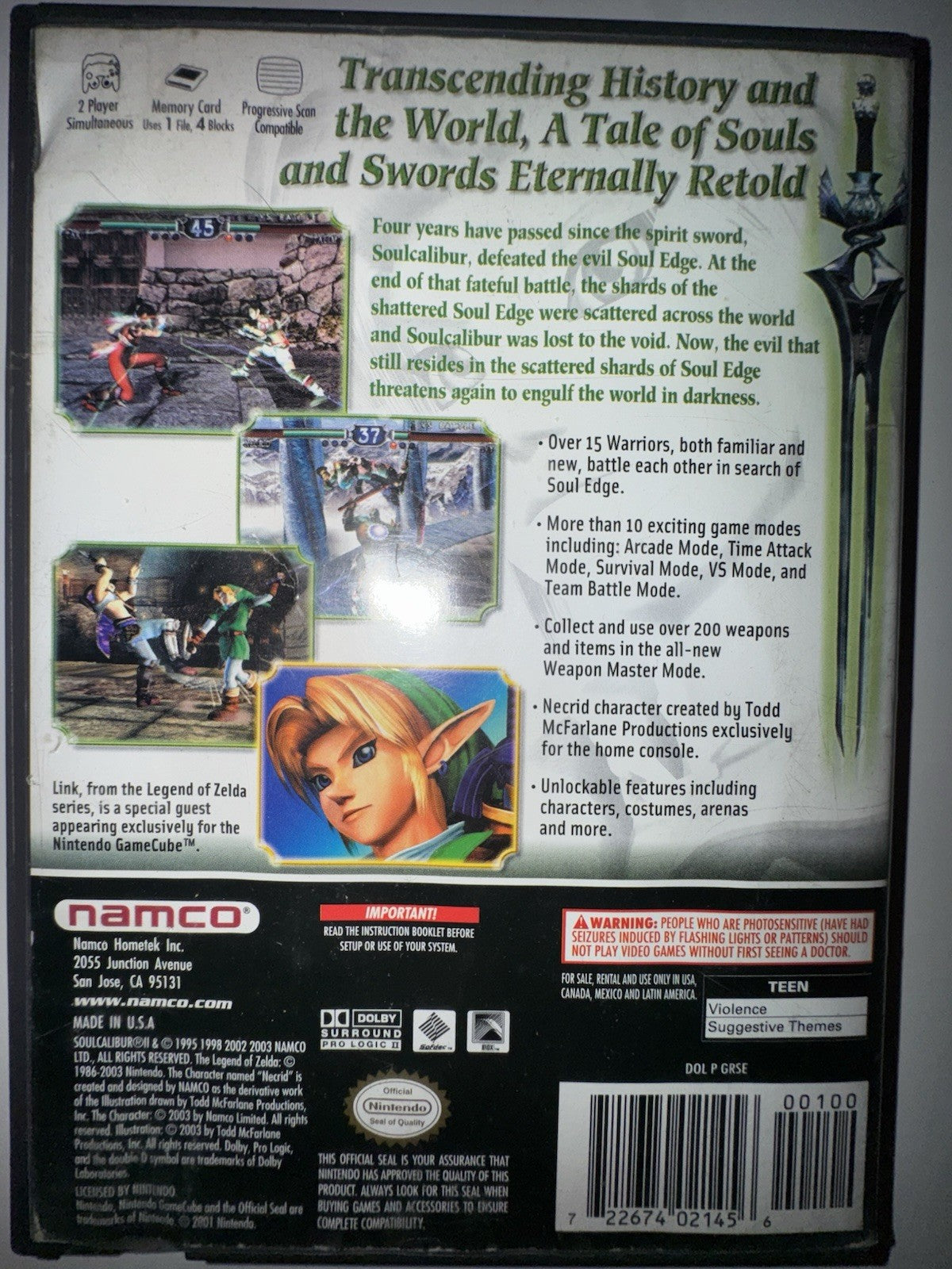 Soul Calibur II 2 (Nintendo GameCube, 2003) CIB COMPLETE + MANUAL GC