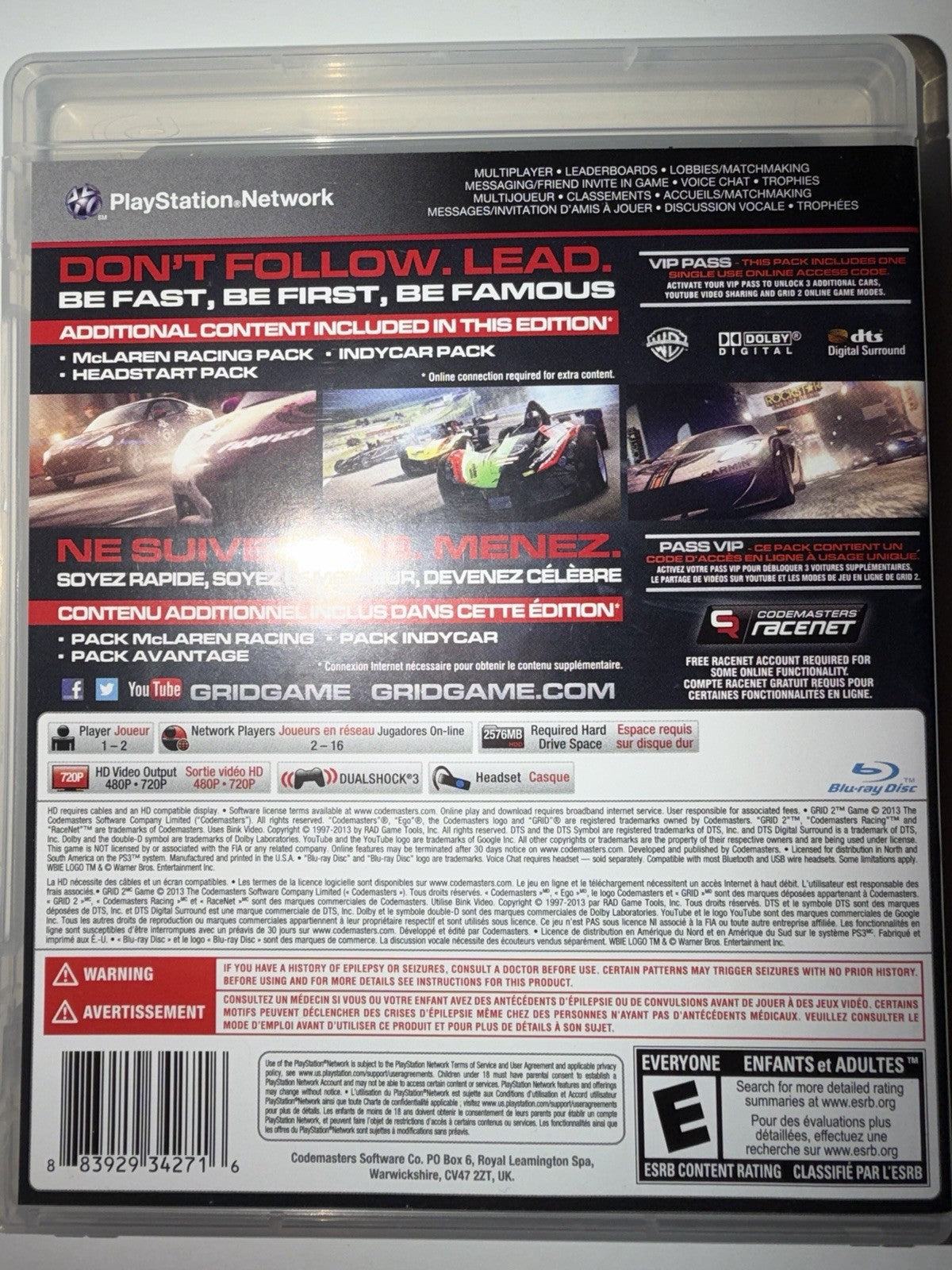 GRID 2 Limited Edition (Sony Playstation 3, 2013) CIB COMPLETE PS3