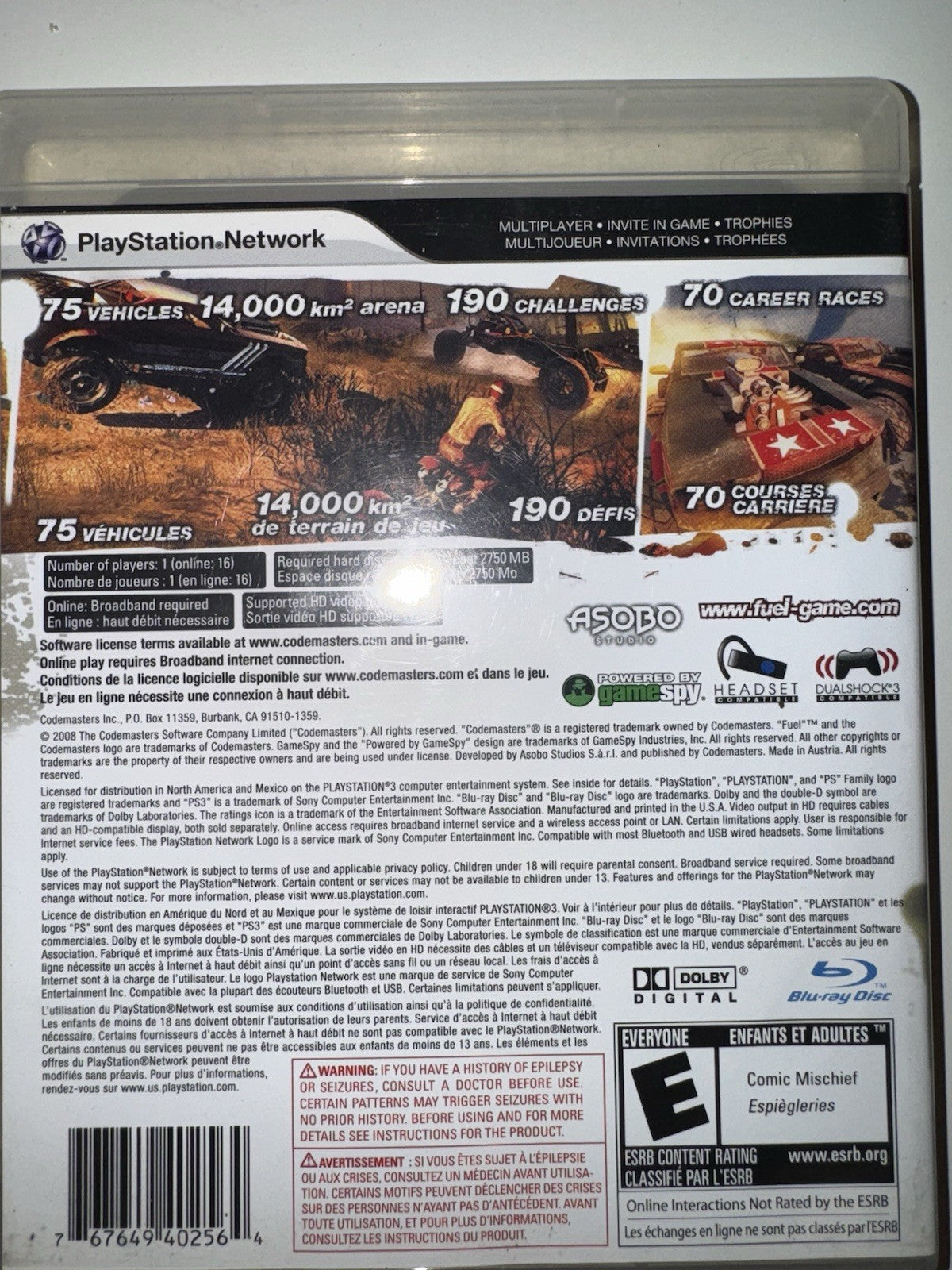Fuel (Sony PlayStation 3, 2009) CIB COMPLETE + MANUAL PS3