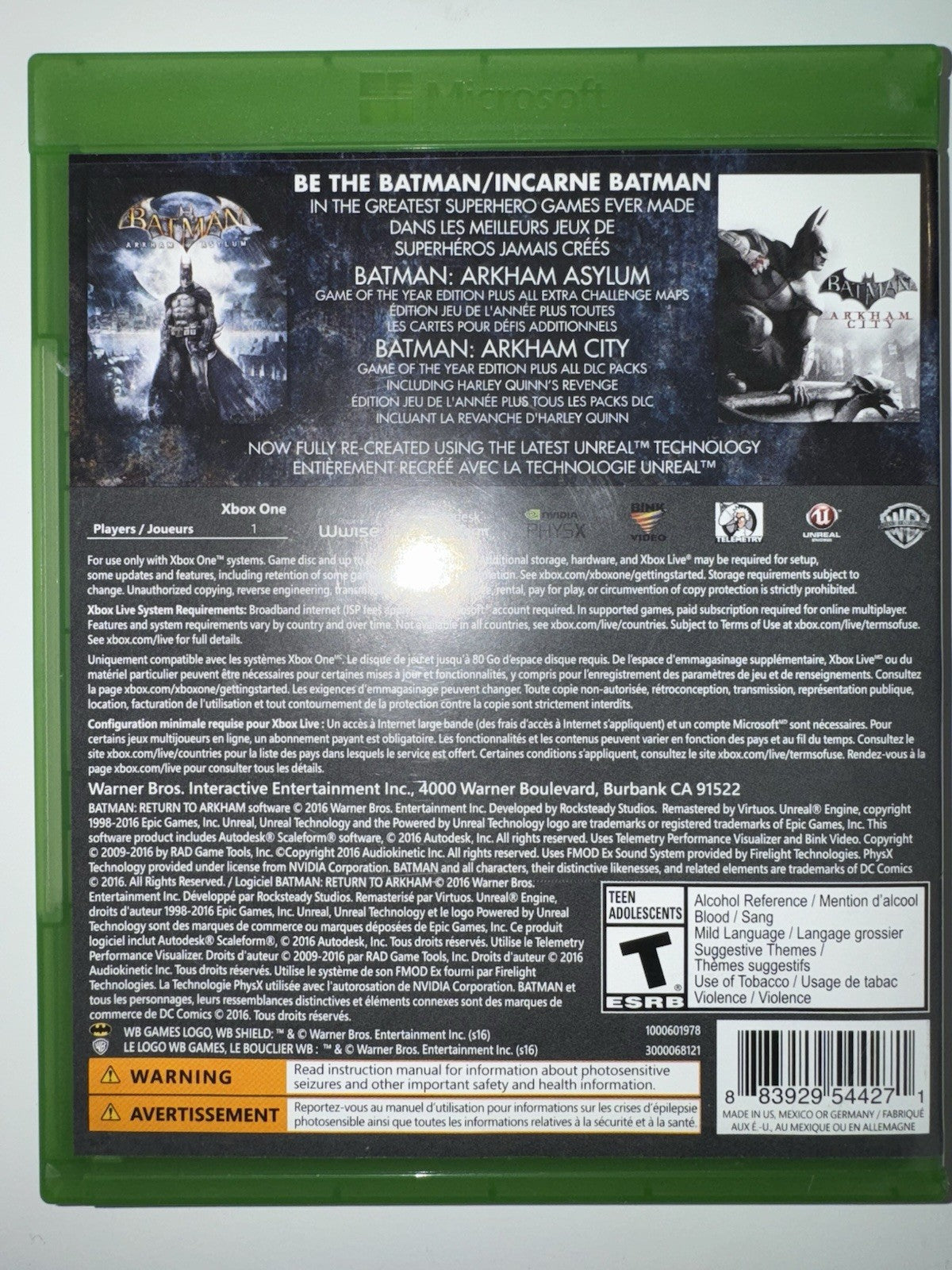 Batman: Return to Arkham - Arkham City ( Microsoft Xbox One, 2016 ) XB1