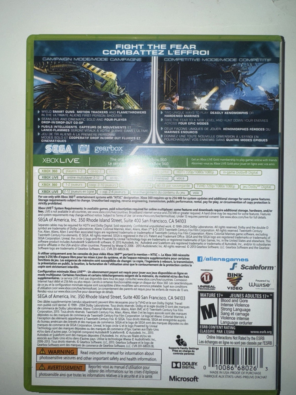 Aliens: Colonial Marines (Microsoft Xbox 360, 2013) CIB COMPLETE + MANUAL XB360
