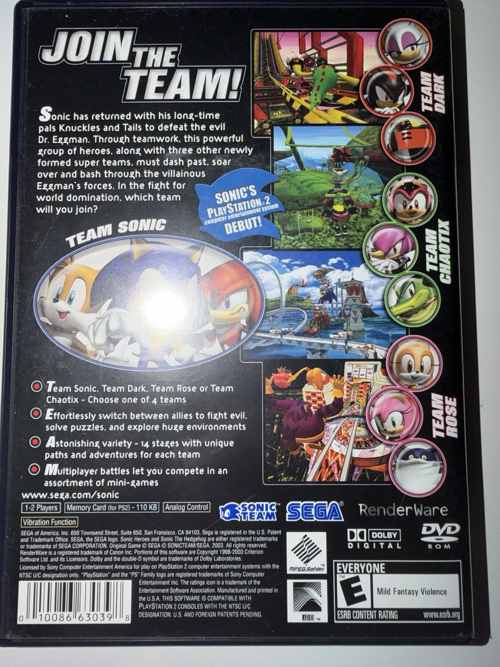 Sonic Heroes (Sony PlayStation 2 PS2)