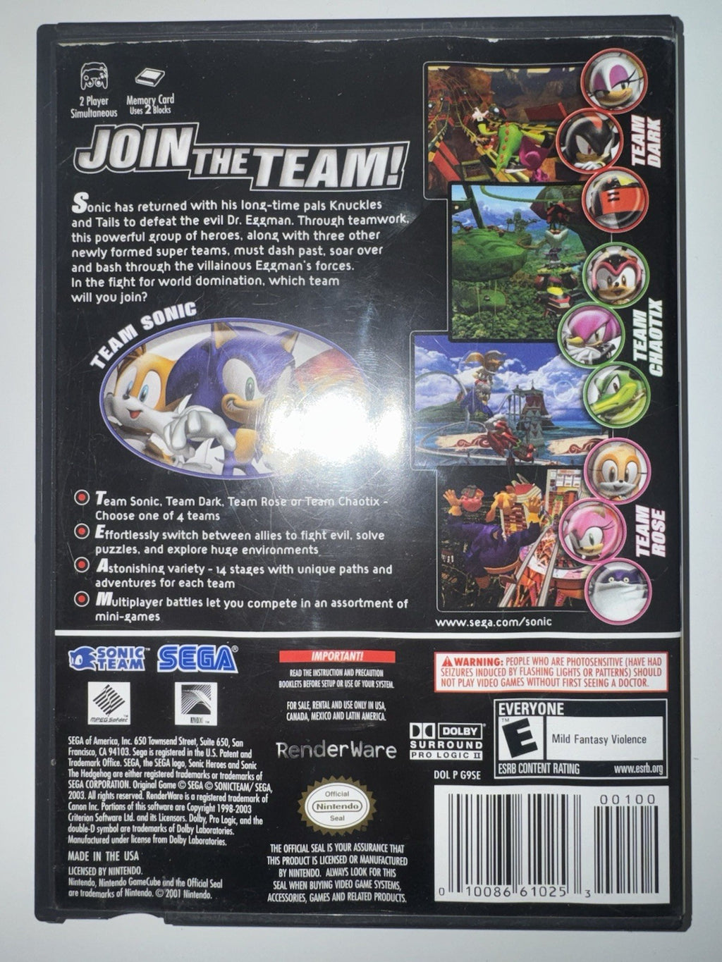 Sonic Heroes (Nintendo GameCube, 2004) CIB COMPLETE GC (Player’s Choice)