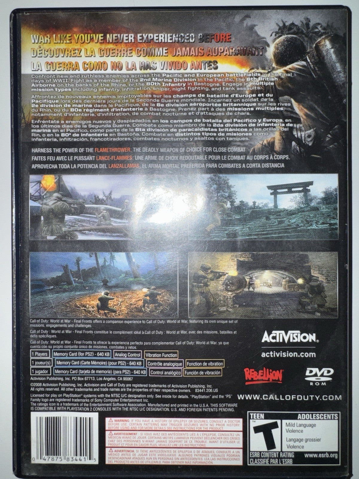 Call of Duty: World at War Final Fronts (PlayStation 2, 2008) CIB COMPLETE PS2