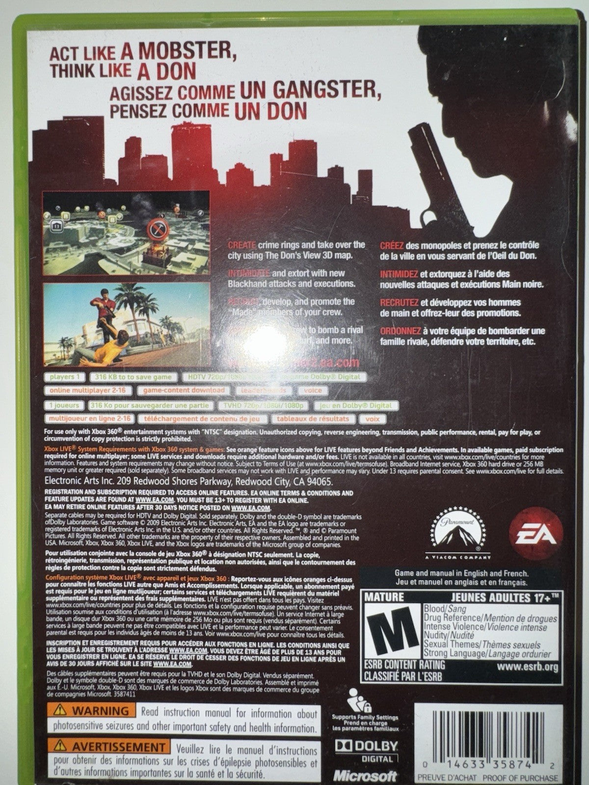 The Godfather II 2 (Microsoft, Xbox 360 ) CIB COMPLETE + MANUAL XB360