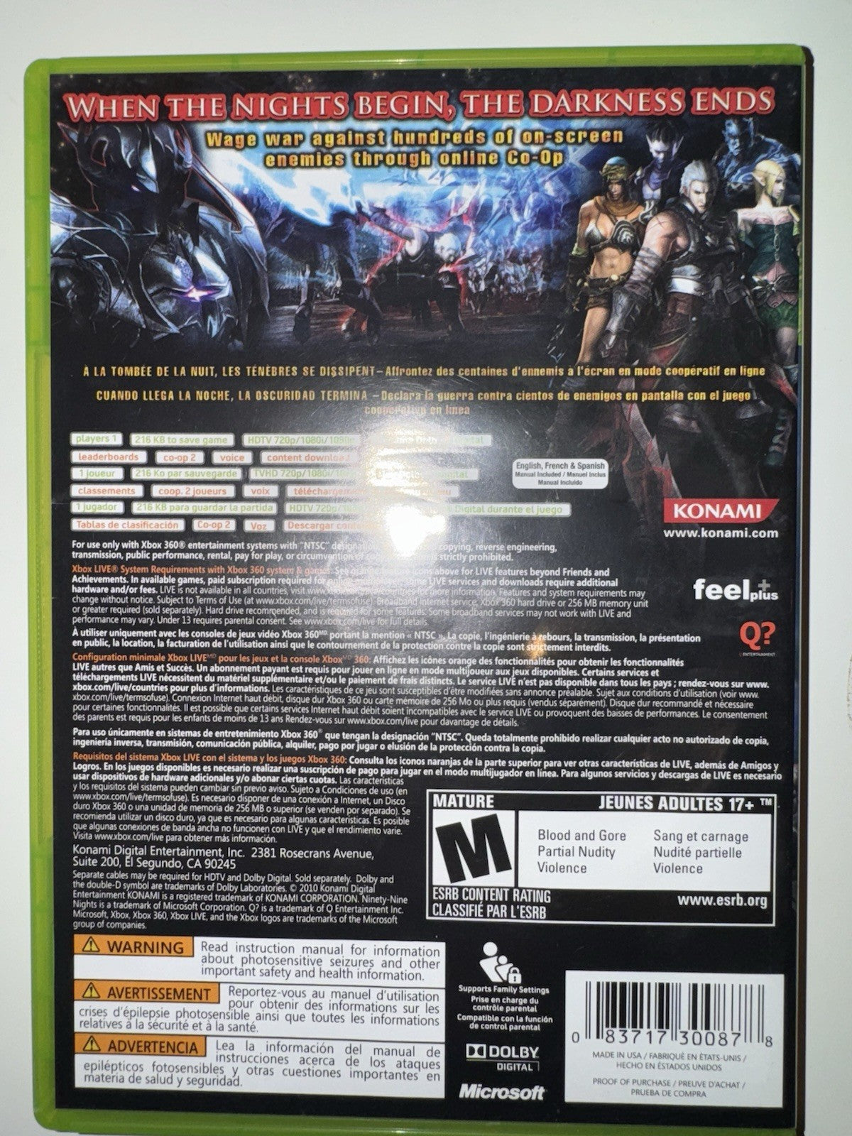 N3 II : Ninety-Nine Nights (Microsoft Xbox 360, 2010) CIB COMPLETE +MANUAL XB360