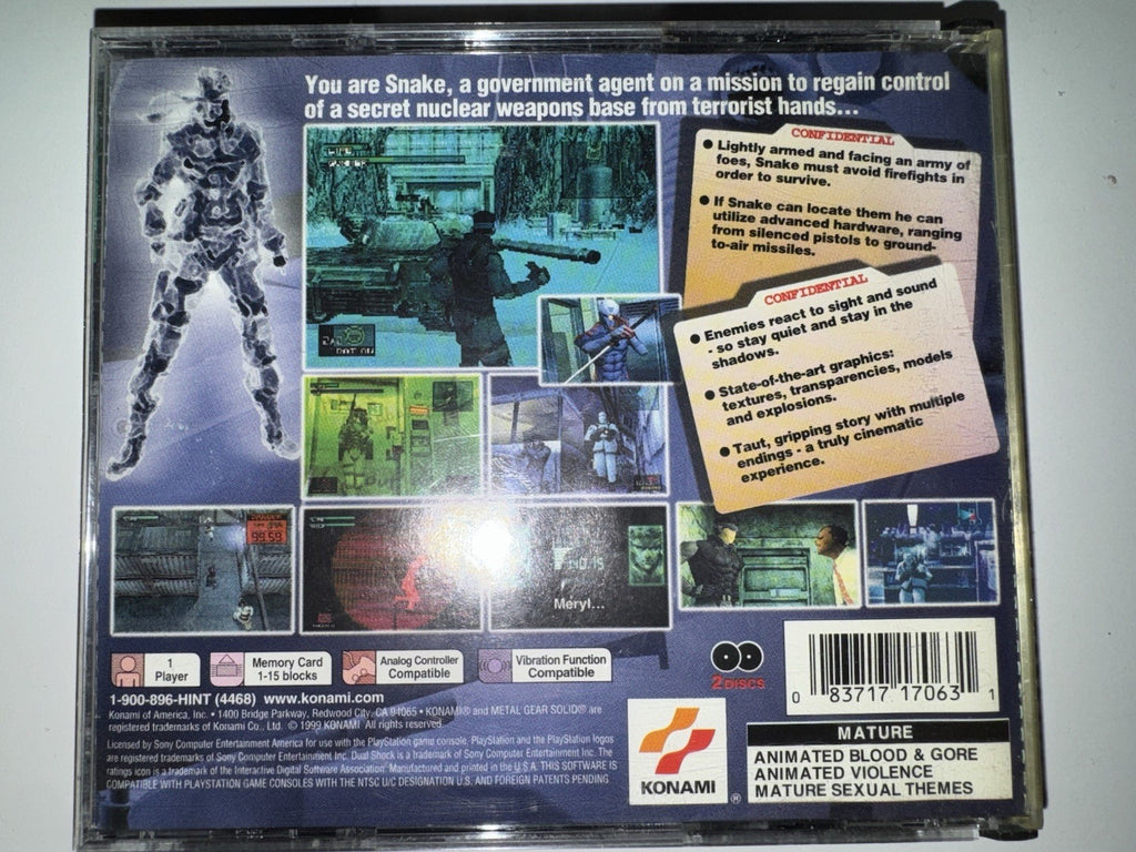 Metal Gear Solid Greatest Hits (Sony PlayStation 1 PS1, 1999) Complete/Cib