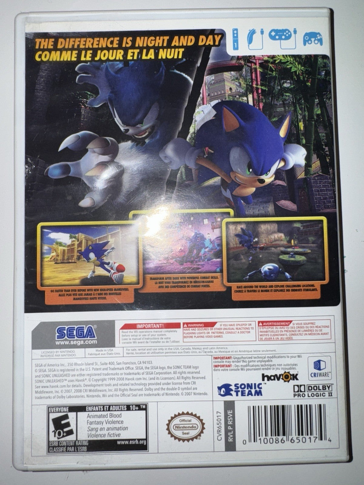 Sonic Unleashed (Nintendo Wii, 2008) CIB COMPLETE + MANUAL WII