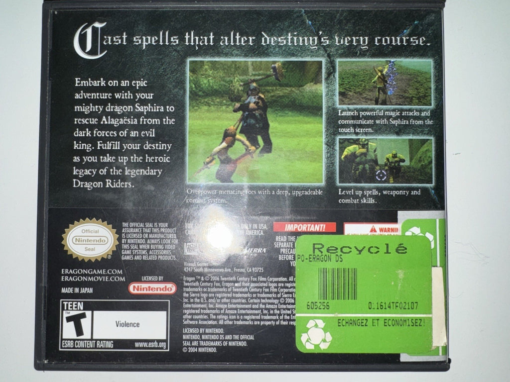 Eragon (Nintendo DS, 2006) CIB COMPLETE DS