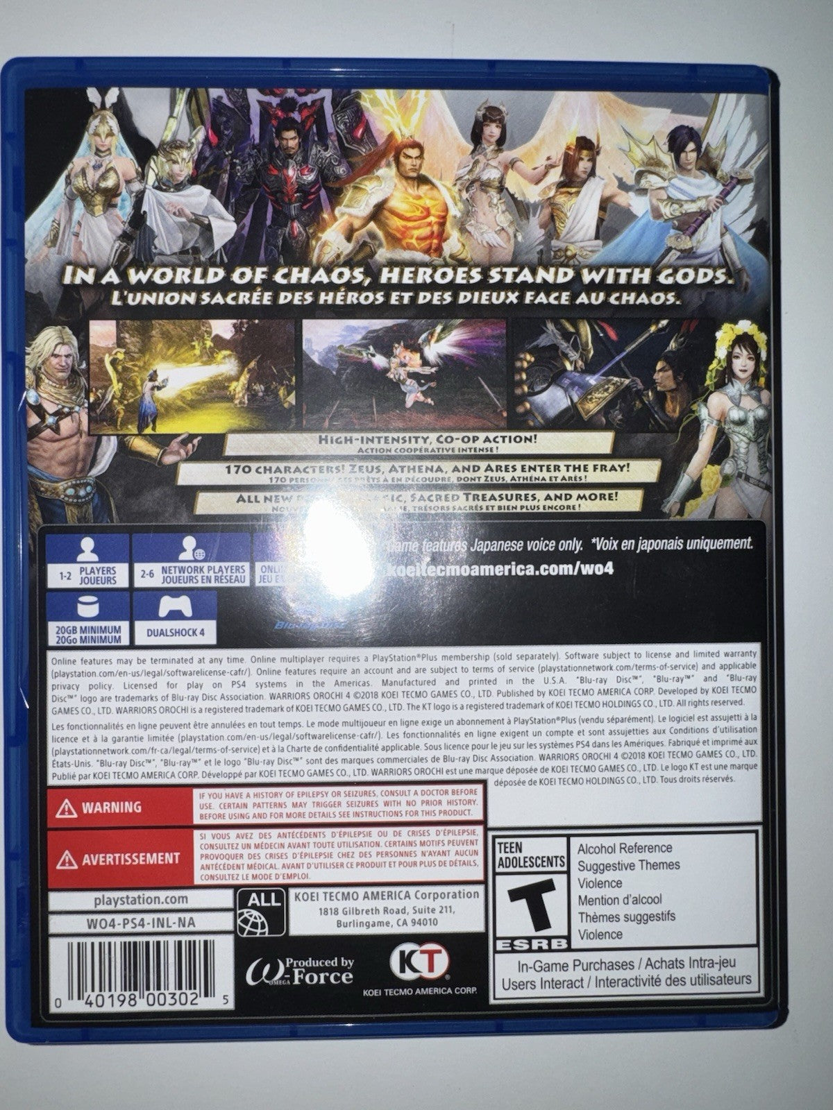 Warriors Orochi 4 (Sony PlayStation 4, 2018) PS4