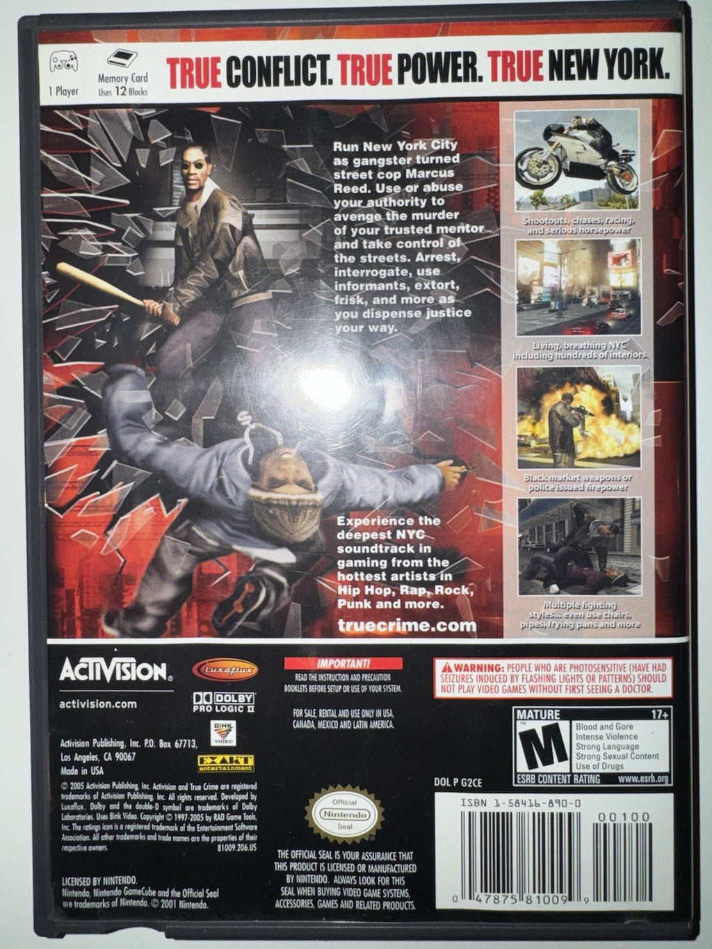 True Crime: New York City (Nintendo GameCube, 2005) CIB COMPLETE + MANUAL GC