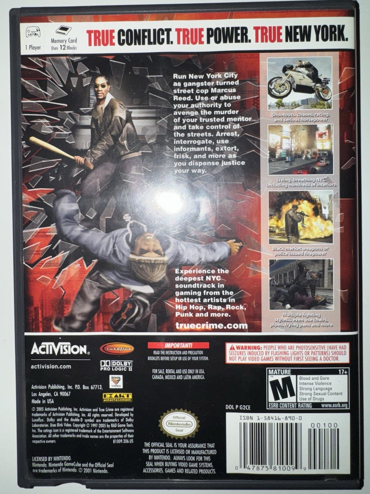 True Crime: New York City (Nintendo GameCube, 2005) CIB COMPLETE + MANUAL GC
